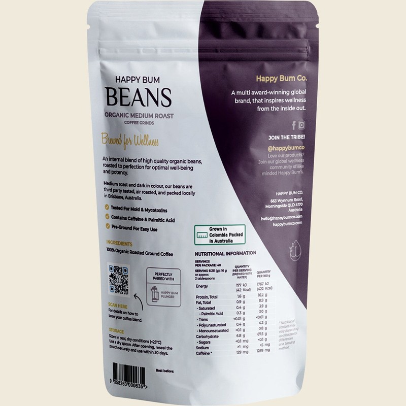 Happy Bum Ground Coffee Beans Medium Roast 400g