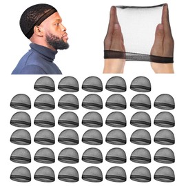 Stocking Wave Cap for Men 40 Pcs Adult Stretchy Nylon Skull Wave Lightweight Beanie Caps Waves Hair Cap for Men Women All Head Sizes Black