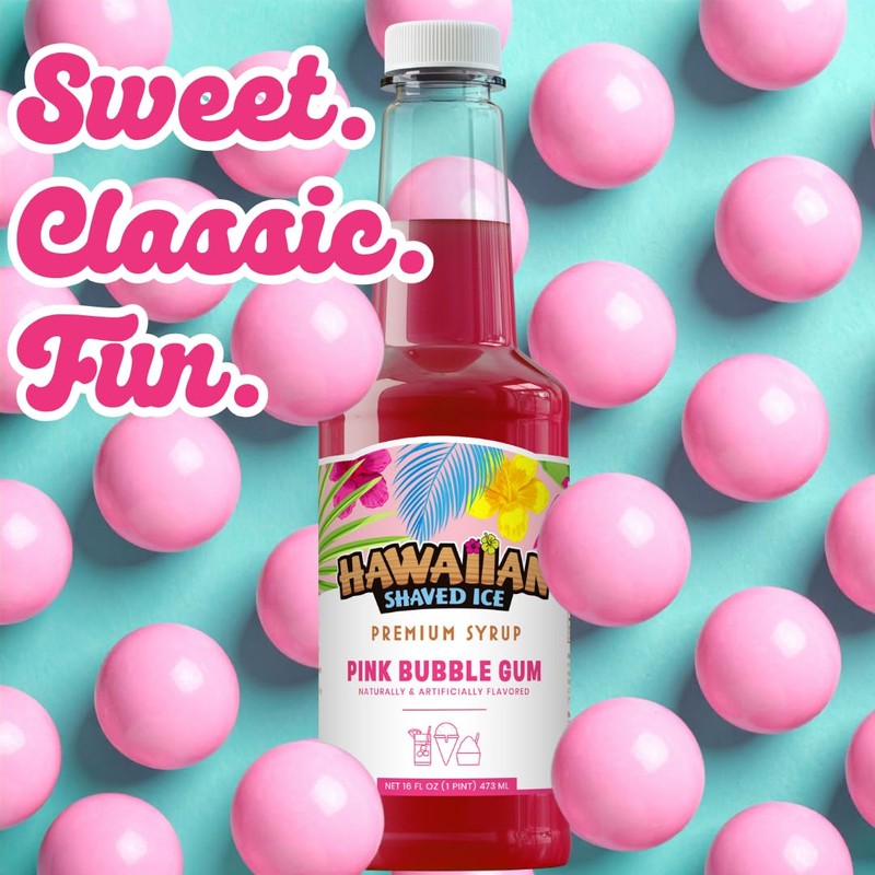 Hawaiian Shaved Ice Pink Bubble Gum Syrup - Nut Soy