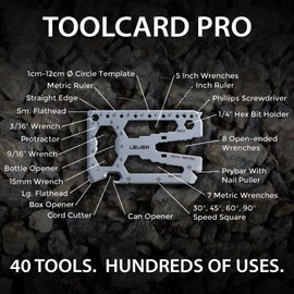 Lever Gear Toolcard Pro - 40 in 1 Credit Card Multitool. Slim, Minimalist Survival Card Wallet Tool Card. TSA Approved Multitool Card Pocket Tool. (Black, 2-Pack)