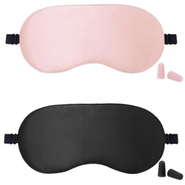 Silk Sleep Mask Adjustable Light Blocking Eye Mask for Sleeping Reduces Puffy Eyes Soft Breathable Perfect Gifts for Women Men （2 Pack）