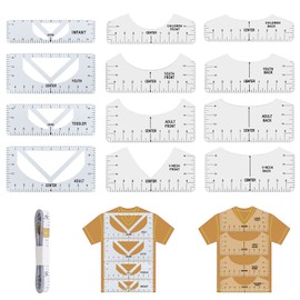 12 Pieces T-Shirt Alignment Ruler, DIY T-Shirts Alignment Ruler, Stencil Ruler, Transparent Ruler, T-Shirt Instructions Ruler, V-Neck for Adults, Youth and Children