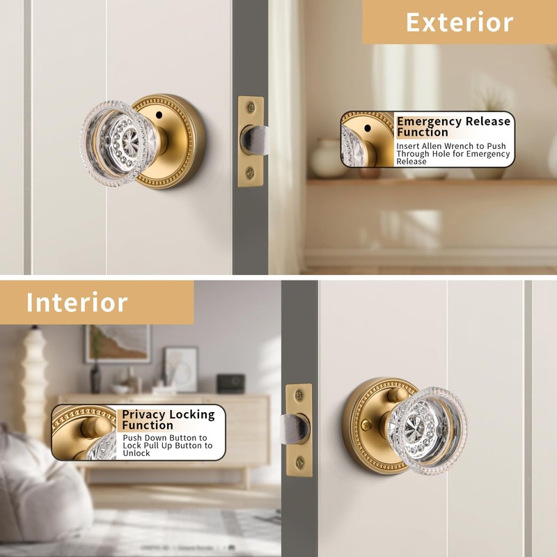 Bak Bo Crystal Door Knobs Interior Brushed Gold Glass Door