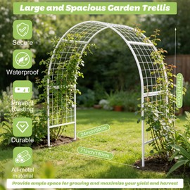 Newtay Arch Trellis for Planter Box Garden Wide Arbor Trellis Metal Arbor for Climbing Plants, Vegetables and Flowers Decorative Outdoor(White,6 x 2 x 6 ft)