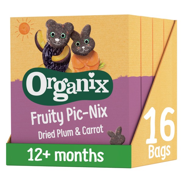 Organix Fruity Pic-Nix Dried Plum & Carrot Toddler Fruit Snack 12+ Months Multipack 4 x 17 g (Pack of 4)