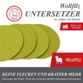 Coaster Felt Design Felt 100% Wool Felt Pack of Filzbrand Round 10 cm Diameter, 3 mm thick, Pack of 4)