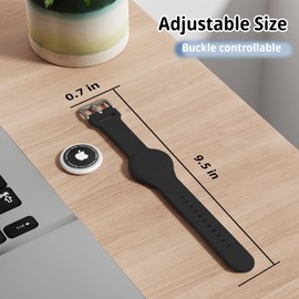 Foweroty AirTag Bracelet for Kids, Waterproof Cute Print Air tag Holder for Kids with Soft Silicone Full Coverage Anti-Lost Hidden Airtag Wristband Accessories for Child, Black