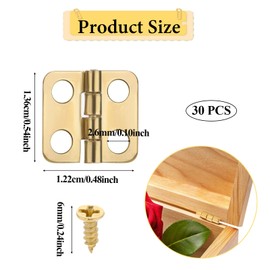 Pack of 30 13 x 12 mm Mini Hinges, Brass Hinge Small, Small Hinges for Wooden Boxes, 180 Degree Swivel Hinges with Screws, Miniature Furniture Accessories (Gold)