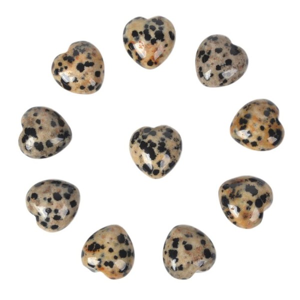Natural Dalmatian Jasper Gemstone Healing Crystal 0.8" Mini Puffy Heart Pocket Stone Iron Gift Box (Pack of 10)