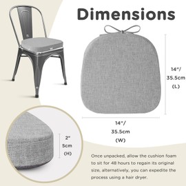 AddGrace Set of 6 Chair Cushions for Metal Dining Chairs 14x14 Chair Pads with Ties Non Slip Thick Seat Cushions with Textured and Removable Cover (6, Light Grey)