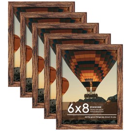 6x8 Picture Frame 5 Pack, Classic Brown Photo Frame for Hanging or Tabletop Display