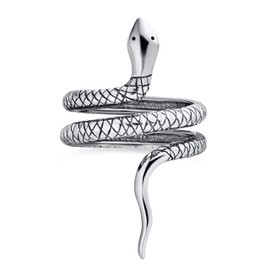 Boho Fashion Statement Vintage Style Garden Animal Pet Reptile Egyptian Wrap Coil Serpent Snake Ring Band Women Oxidized .925 Sterling Silver