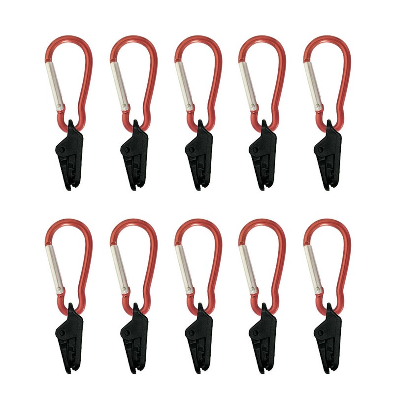 10-Piece Tarp Clamp Clips with Carabiners for Camping – Plastic