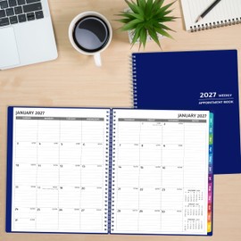 2027 Appointment Book - January - December 2027, Appointment Planner with Weekly ＆ Monthly Spread, 8.5'' x 10.5'', Large, 15 Minute Increments, 2027 Daily Planner with Pockets, Tabs, Flexible Cover, Blue