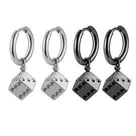 Dice Hoop Earrings for Men Women Cool Silver Black 3D Stainless Steel Dice Dangle Drop Huggie Hoops Earring Hip Hop Cube Earrings Gambling Casino Jewelry Gift (Dice Hoop Earrings)