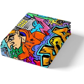 Homewish Hip Hop Single Duvet Cover Set Graffiti Bedding Sets for Teenage Boys Hippie Room Decor, Abstract Hippie Urban Doodle Pattern Duvet Set 2 Pieces, Colorful Street Culture Decor