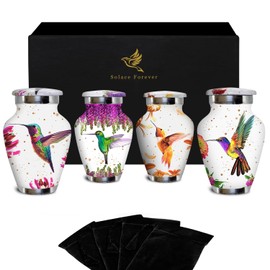 Hummingbird Keepsake Urns - Small Urns for Human Ashes Set - Small Bird Urns - Handcrafted Mini Hummingbird Urns for Ashes - A Lasting Tribute for Your Loved One (Pearl White, Set of 4)