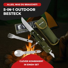 Outdoor German Army Cutlery Stainless Steel Camping Cutlery Set 5 Pieces Camping Cutlery Set