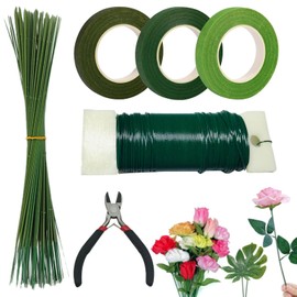 Floral Arrangement Kit, 3 Rolls Floral Tapes, 100Pcs 30cm Stem Wire, Wire Cutter, for Wreath Making, Floristry Supplies for Bouquet Wrap Craft Projects