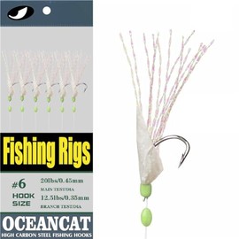 OCEAN CAT 10 Packs Rainbow Lucid Fishskin 6 Hooks Fishing Rigs with String Hooks Glow Fishing Beads High Carbon Hooks for Freshwater Saltwater Fishing Lures Bait Rig Tackle (4#, 100pcs)