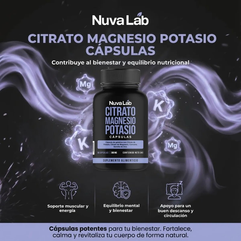 Citrato Magnesio Potasio Natural 380mg Navulab Cansancio