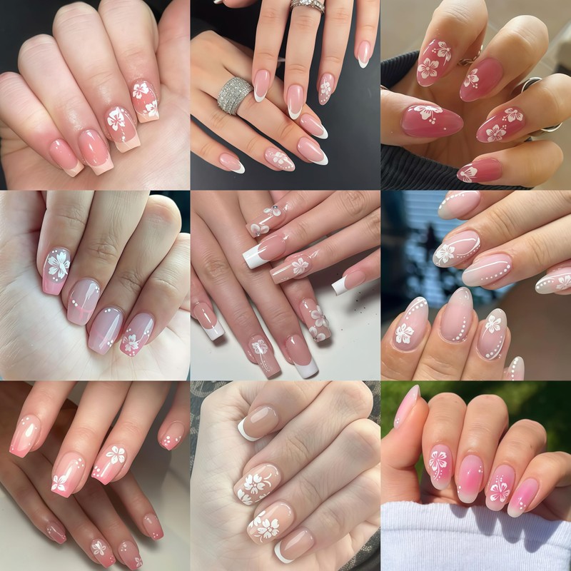 6Pcs White Flower Nail Stickers 3D Self-Adhesive Hibiscus Nail Decals