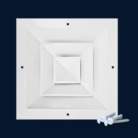 Air Vent Cover HVAC 9 x 9 Inch Neck Size | 4-Way Supply Grille, Aluminum Square Ceiling Diffuser | Sidewall/Ceiling Register, Vent Duct Cover | Removable core