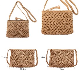 Meyaus Women Small Fringed Cotton Crochet Cross-body Shoulder Bag Bohemian Beach Travel Purse