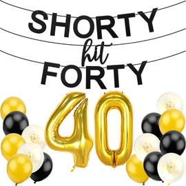 FASOTY 40th Birthday Decorations for Men Women Black and Gold Party Decorations Including Shorty Hit Forty Banner Hanging Balloons Confetti Balloons for Funny 40th Birthday Decorations Supplies