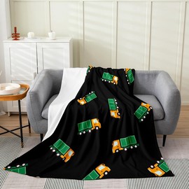 Garbage Truck Fuzzy Blanket Cartoon Car Flannel Fleece Throw Blanket for Sofa Couch Kids Teens Cute Trucks All Season Bed Blanket Vehicles Green Yellow Plush Blanket Throw 50"x60" Plush Blanket