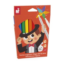 Janod - Magic Colouring Set for Children with Colour Changing Ink - 8 Felt Tip Pens + 2 Magic Pens - Set of 10 Felt Tip Pens with Water-soluble Ink - Painting for Children - From 3 Years - J07413
