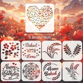 12 Stück Brot Schablonen, Backschablonen Set Brot Muster Schablone 15 X 15cm/5.9 X 5.9in Brot Schablonen zum Dekorieren Artisan Brotschablonen für Brot, Kuchen, Kaffee, Torte oder Kekse