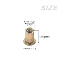 METALLIXITY Rivet Nuts (1/4"-20) 20Pcs, Metal Threaded Insert Nuts - for Furniture Mechanical Fasteners, Gold Tone