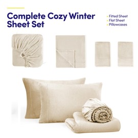 Fleece Sheets Queen Size – Deep Pocket Bedding Toasty Warm Microfleece Bed Sheets for Cold Weather Fall/Winter Comfort – Micro Fleece Fitted Sheet, Flat Sheet & Pillowcases