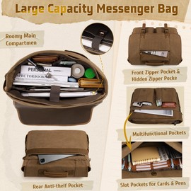 RAINSMORE Mens Messenger Bag 17-17.3 Inch Vintage Canvas Briefcase Water-resistant Large Computer Laptop Bag Rugged Satchel Shoulder Bag for Work Travel, Bookbag for College