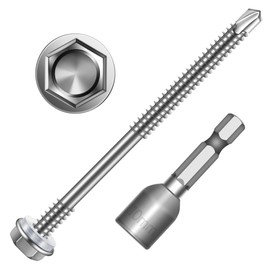 Mywish 100pcs #12×3" Self Drilling Screws for Metal, Self Tapping Screws for Metal 410 Stainless Steel, Hex Washer Head Self Drilling Screws, High-Strength Self Tapping Sheet Metal Tek Screws