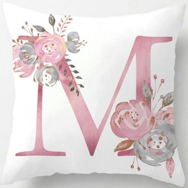 Tillskuch Pink Cushion Covers Cute Alphabet Decorative Throw Pillow Cover Square Letter Pillow Protectors for Sofa Couch Bedroom Chair Home Decor 45cm x 45cm(M)