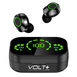 VOLT PLUS TECH Pro Earbuds Wireless V5.3 LED Compatible with Motorola Droid RAZR IPX3 Water & Sweatproof/Noise Reduction & Quad Mic(Black)