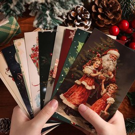 nanaxagly 10pcs Vintage Christmas Postcards with 32 Red and Pink Dot Stickers, Christmas Elements Antique Postcard Set Merry Christmas Greeting Cards for All Occasions New Year Gift Giving