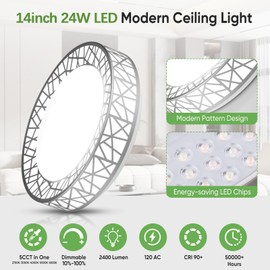 Lightania 14 Inch Flush Mount Ceiling Light, Modern Brushed Nickel LED Ceiling Light Fixture, 24W 2400LM 2700-6500K Adjustable, Dimmable Ceiling Lights for Bedroom, Kitchen, Hallway, Bathroom, ETL