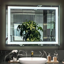 cxxsom Led Mirror for Bathroom with Lights Mirror Large 36X28 inch Wall Mounted Vanity Mirror Makeup Frontlit Single Color Without Touch Botton Super Bright Waterproof for Washrooms,Anti-Fog