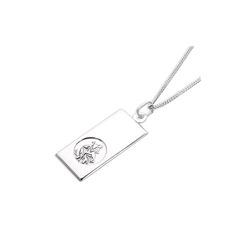 Sterling Silver Large Modern St Christopher Pendant - 20 Inches