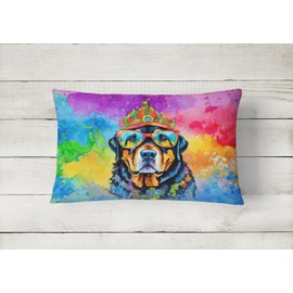 Caroline's Treasures DAC2547PW1216 Rottweiler Hippie Dawg Fabric Decorative Pillow Machine Washable, Indoor Outdoor Decorative Pillow for Couch, Bed or Patio, 12HX16W