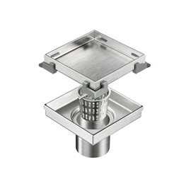 Neodrain 4-Inch Square Shower Drain with Removable Tile Insert Grate,Brushed 304 Stainless Steel,CUPC Certified, Includes Hair Strainer