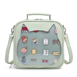 CHERRY SAUCE Cat Ita Bag Crossbody Bag Shoulder Bag Backpack Satchel Kawaii Purse with Pin Display, Update/Light Green, Modern