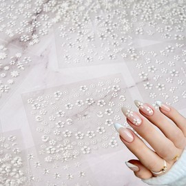 30 Sheet White Flower Nail Art Stickers for Spring Nail Stickers 3D Self-Adhesive Nail Decals Daisy Floral Summer Nail Supplies Nail Art Design White Flower Manicure Decorations for Women