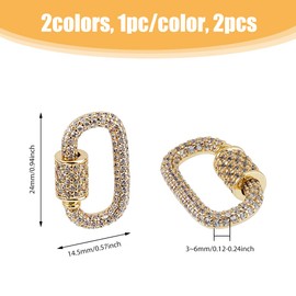 DICOSMETIC Carabiner Lock Clasps Brass Cubic Zirconia Necklace Connector Clasp Platinum and Golden Screw Snap Clips Hook Clasps Oval Rhinestone Lock Ring for DIY Jewelry Making