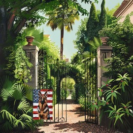 iWeeta Garden Flags German Shepherds with American Flag Background Double Sided Yard Flags 12x18 inch for Yard Outdoor Decor