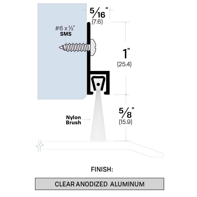 Clear Anodized Aluminum Door Bottom Sweep with 5/8'' Nylon Brush