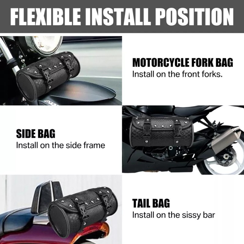 Motorcycle Front Fork Tool Bag Pouch Storage Luggage SaddleBag Leather